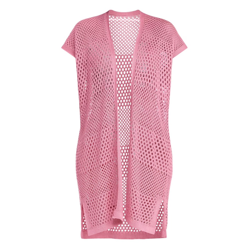Coastal Pink Pottery Crochet Coverup NEW Mesh Open Front Cardigan L/XL